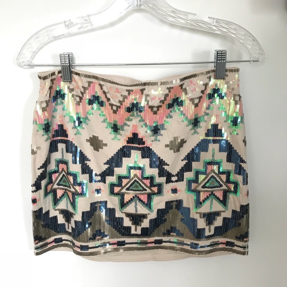 Tribal Aztec Sequin Express Mini Skirt - Picture 2 of 7